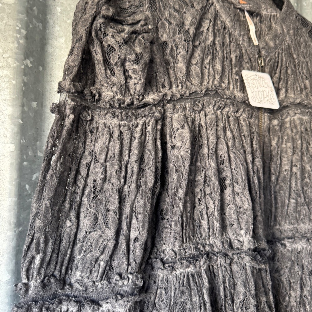 NWT Free People Grey Floral Lace Peplum Zip Up Jacket Puff Sleeve Boho Small NEW - Picture 13 of 15